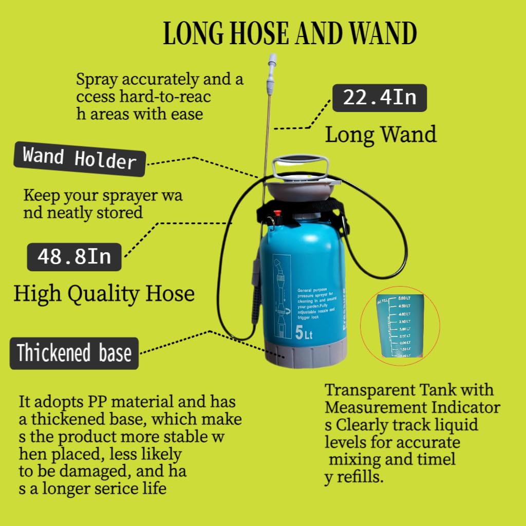 JMFANGLIU Upgraded Reinforced 1.3 Gallon Pump Pressure Sprayer-Watering for Plants, Weeds Control, Lawn Care with Adjustable Nozzles &Comfort Strap