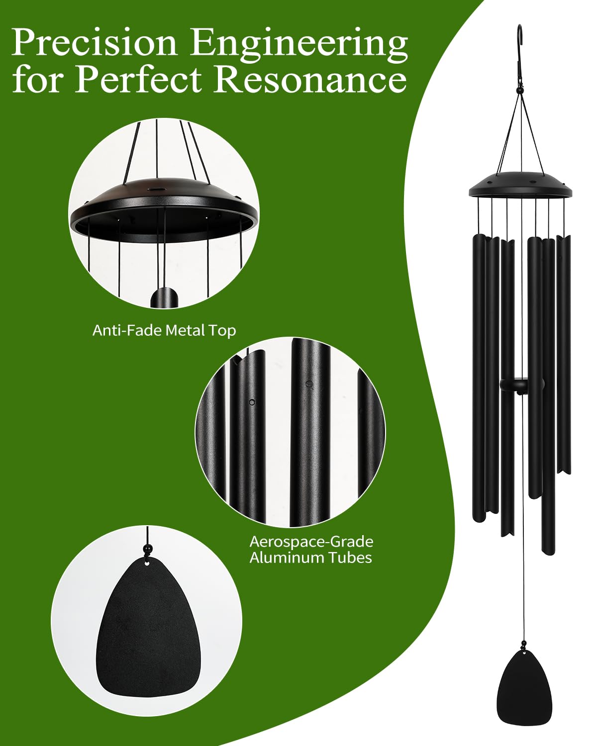 48" Wind Chimes for Indoor and Outdoor, Deep Bass Tone and Professional Tuned Aluminum Wind Chimes for Patio Garden Memorial, Sympathy Gift for Loss of Loved One, Housewarming Gift