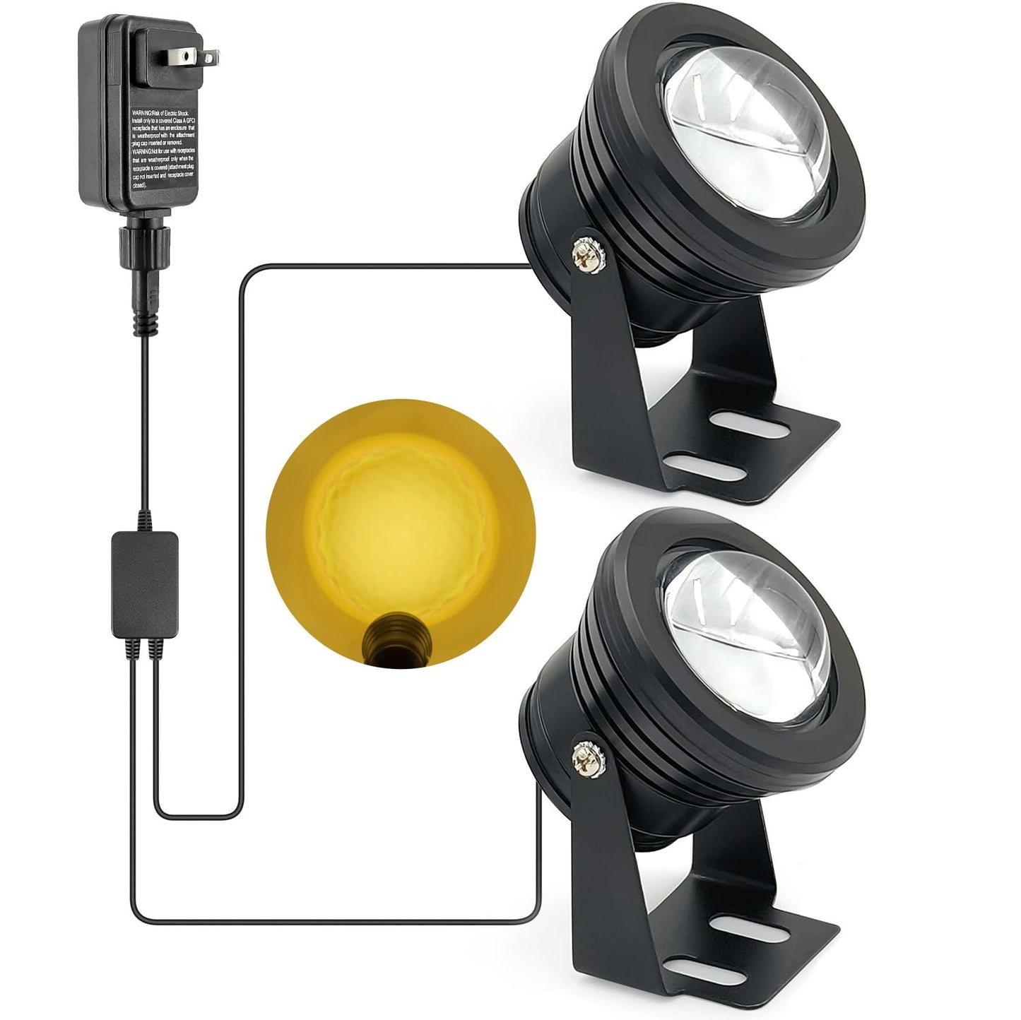 Bolusmll Warm White Pond Lights, Outdoor 10 Ft Cord Underwater Light 12W IP68 Waterproof Garden Lights Spotlight for Lawn Decorative Lamp 3000K Warm White Spotlights with US Plug 2 Lights