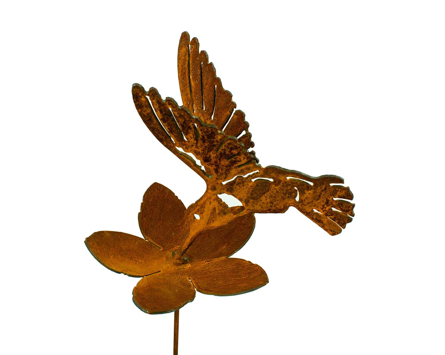 Hummingbird and Flower Garden Stake | Steel Construction with Real Rust Finish | Made in USA