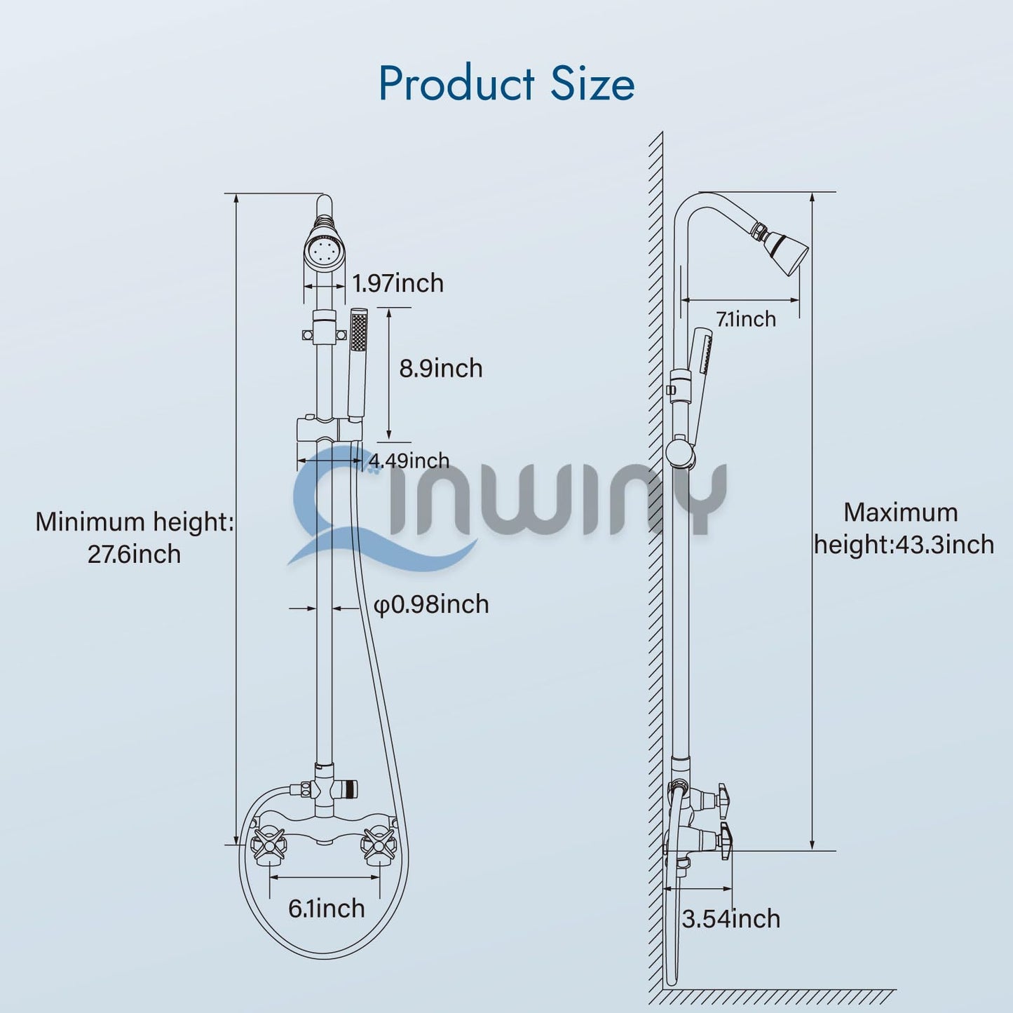 Cinwiny Brushed Nickel Wall Mounted Exposed Shower Fixtures with Hand Held Shower Head Outdoor Shower Kit 2 Cross Handles with Adjustable Slide Bar Dual Function Shower Faucet