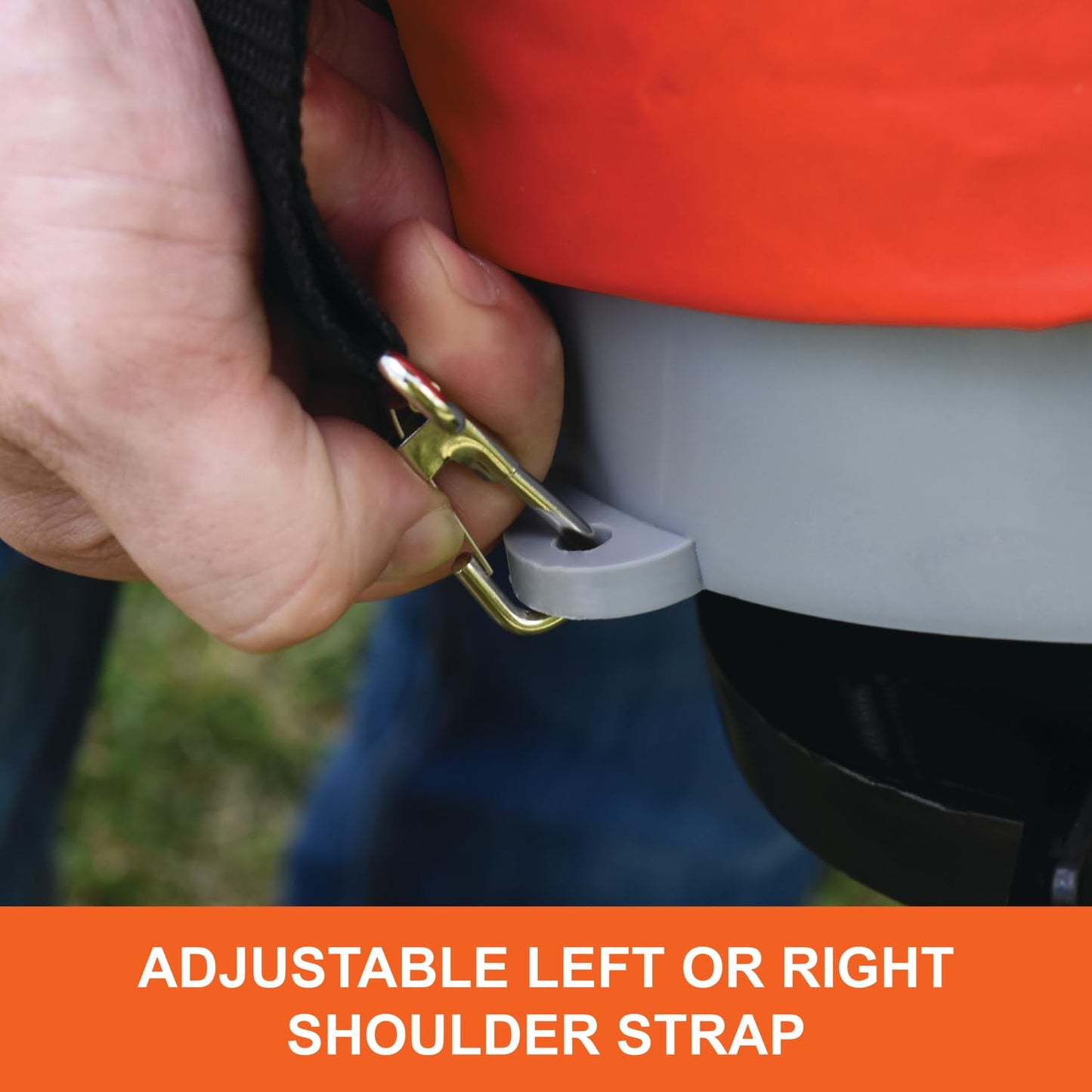 Agri-Fab 45-0639 25 lb. Handheld Bag Seeder Spreader with Waterproof Bag, Enclosed Gears, Adjustable Shoulder Strap, Rear Baffle, Orange