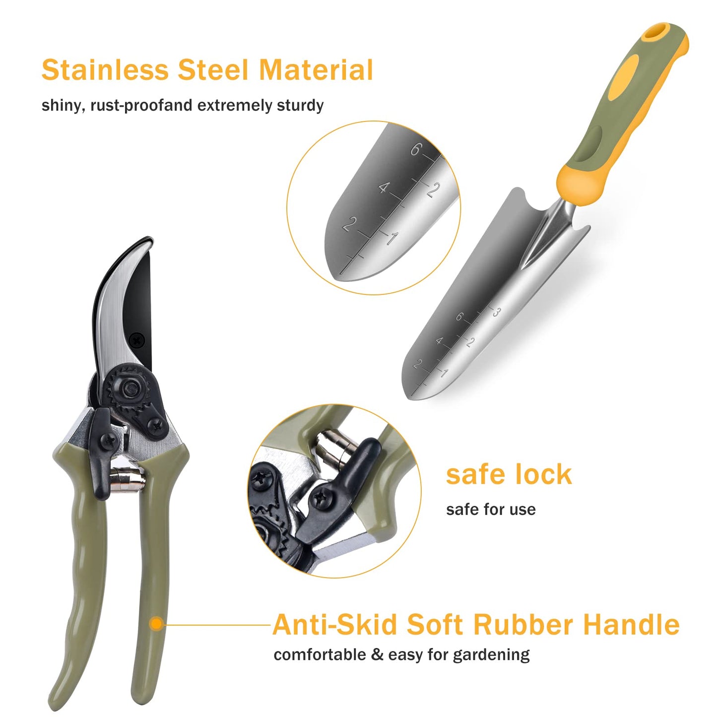 Garden Tool Set, WisaKey 9 Piece Stainless Steel Heavy Duty Gardening Hand Tools with Handle, Durable Garden Tool Bag, Gardening Gifts for Women and Men Valentine's Gift for Woman