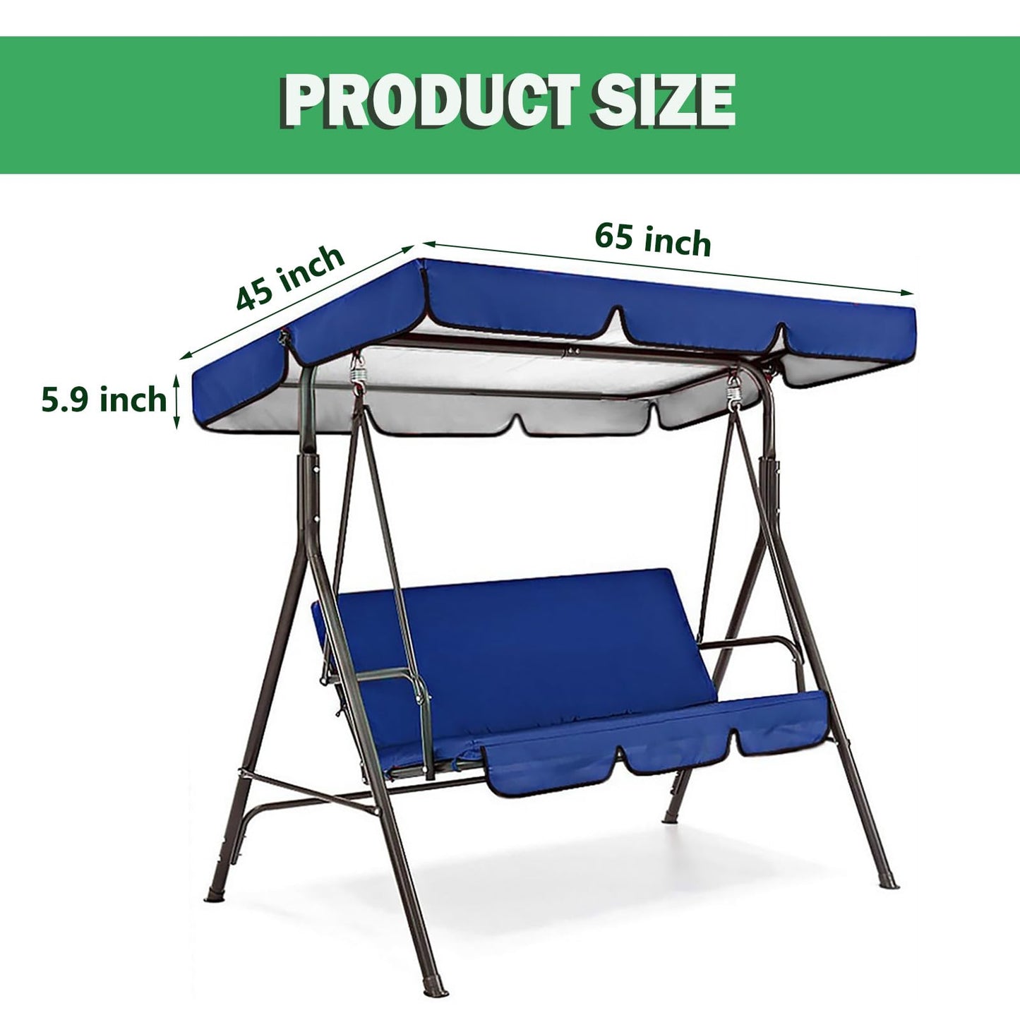 Swing Canopy Replacement Cover, Waterproof Sun Shade Porch Swing Canopy Replacement Top for 2-3 Seater Outdoor Garden Yard Patio Swing Cover (Dark Green, 65×45×5.9 Inch)