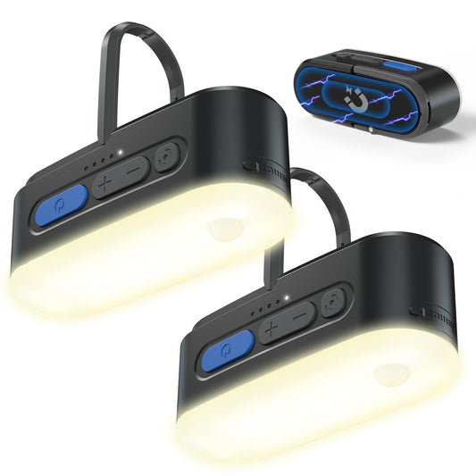 Clemas Motion Sensor Camping Lights,Rechargeable Camping Lantern, Portable Hanging Tent Lights,IPX5 Waterproof Emergency Light for Outdoor,SOS Mode Hurricane Power Outages,Magnet Work Light,2 Pack