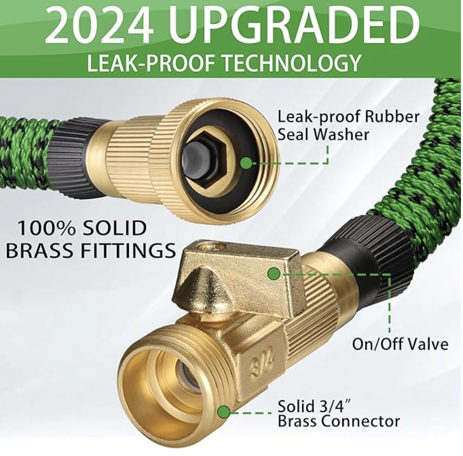 J&B XpandaHose 75ft Expandable Garden Hose – Ultra-Strong 3750D, 4-Layer Latex Core, Brass 3/4" Connectors, 10-Pattern Nozzle & Storage Bag – Lightweight, Kink-Reducing, Leak-Resistant