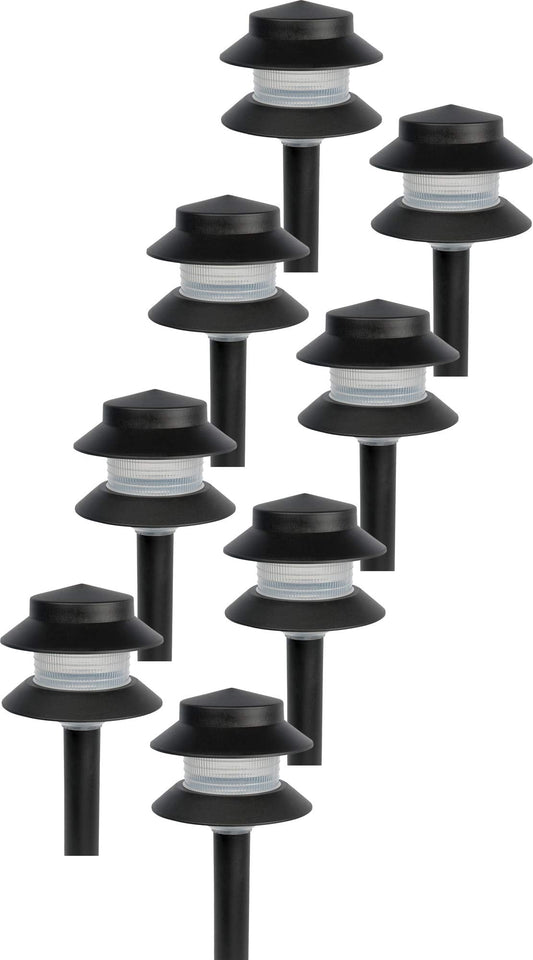 GreenLighting Paradise Low Voltage Landscape Pathway Lights - 2 Tier Outdoor Garden Lights - Easy, Simple Installation - Walkway, Lawn, Landscape Lighting (Black, 8 Pack)