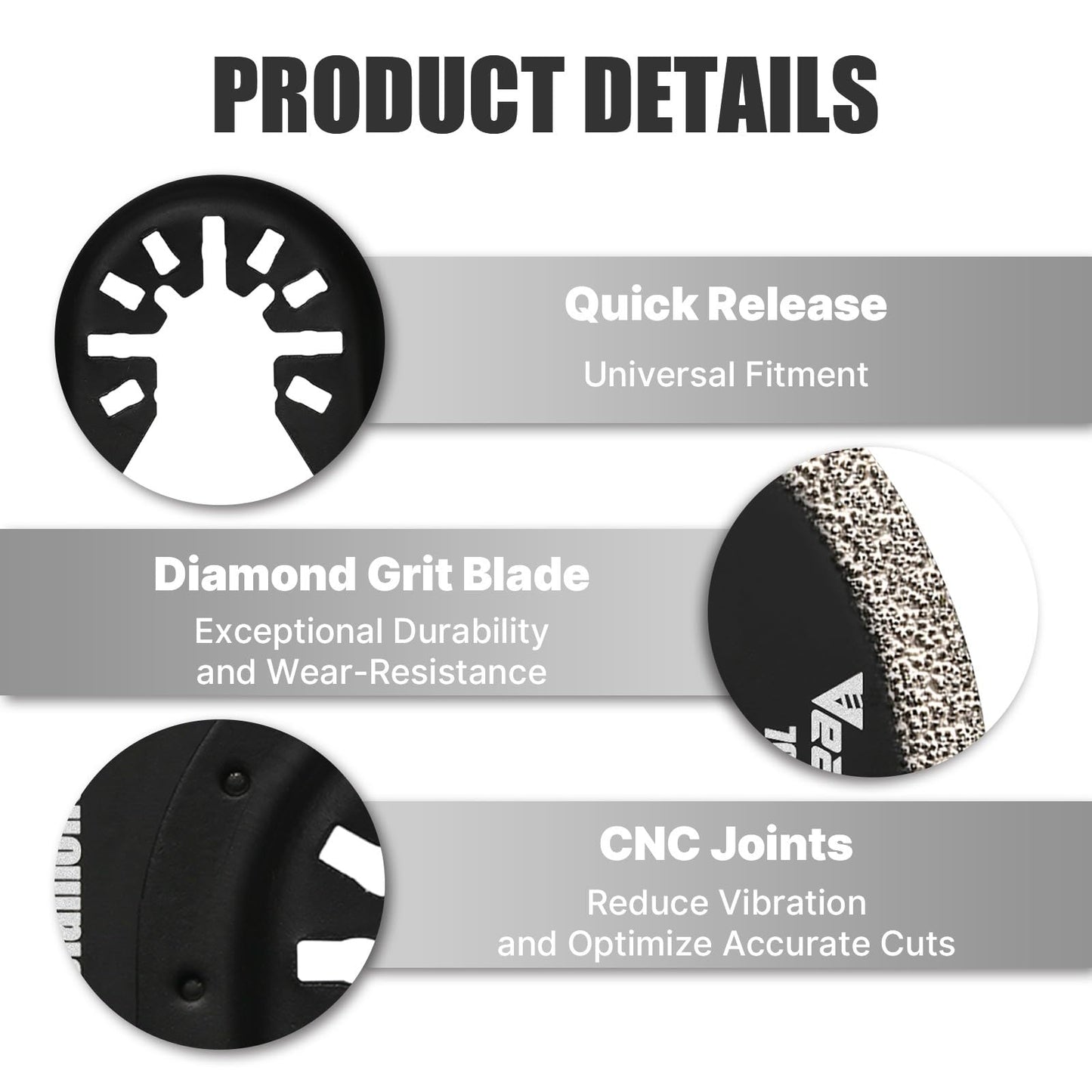 Vearter Diamond Oscillating Saw Blades 4PCS, 3'' Universal Multitool Blades for Grit Grout Removal, Quick Release Multi Tool Kit for Tile, Air Brick, Cement, Concrete, Masonry