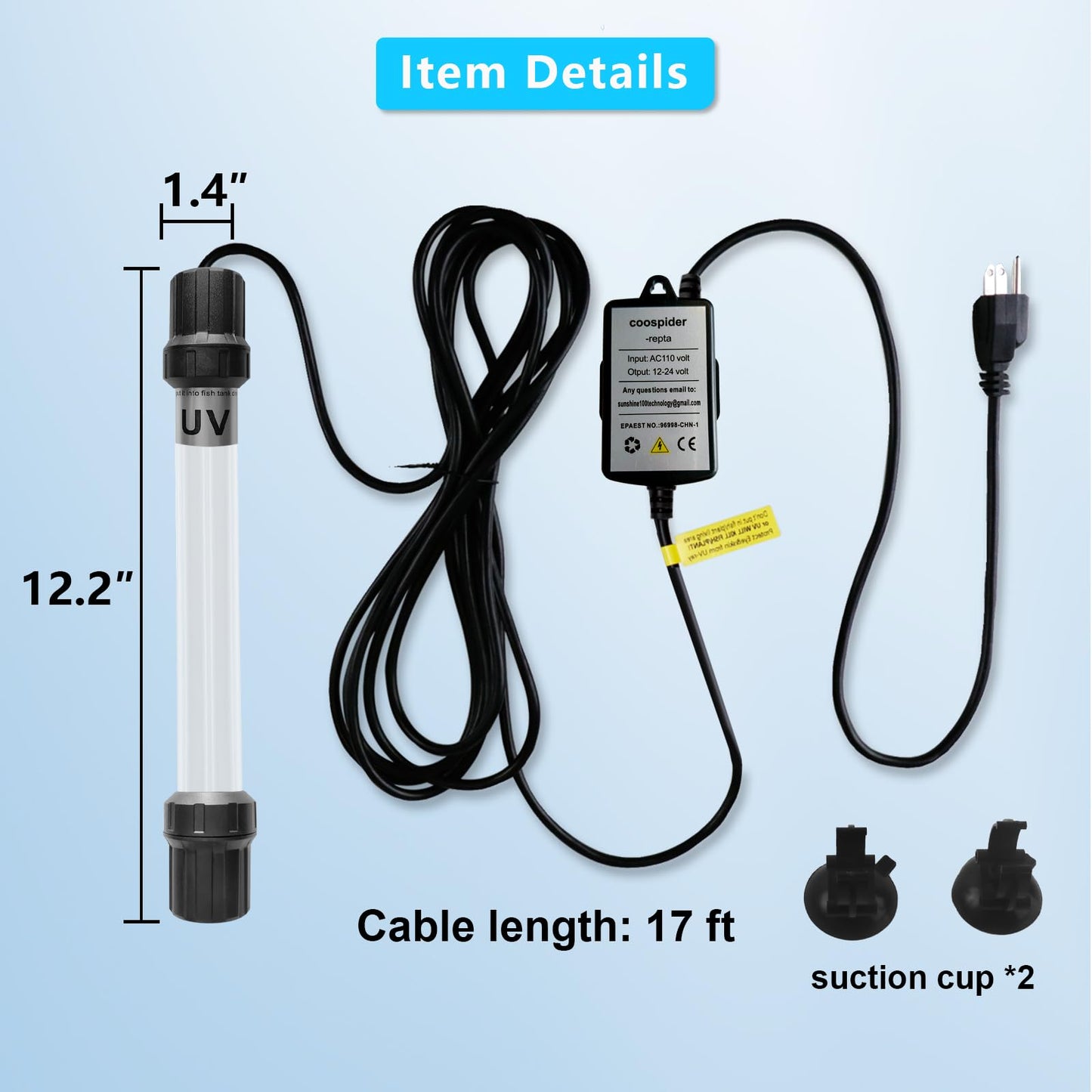 18W Aquarium UV Light for 100-1000 Gallon, UV Pond Water Clarifier for Koi Pond, Swimming Pool, Spa, Large Fish Tank, Cold Plunge UV Light for Pond Algae Control
