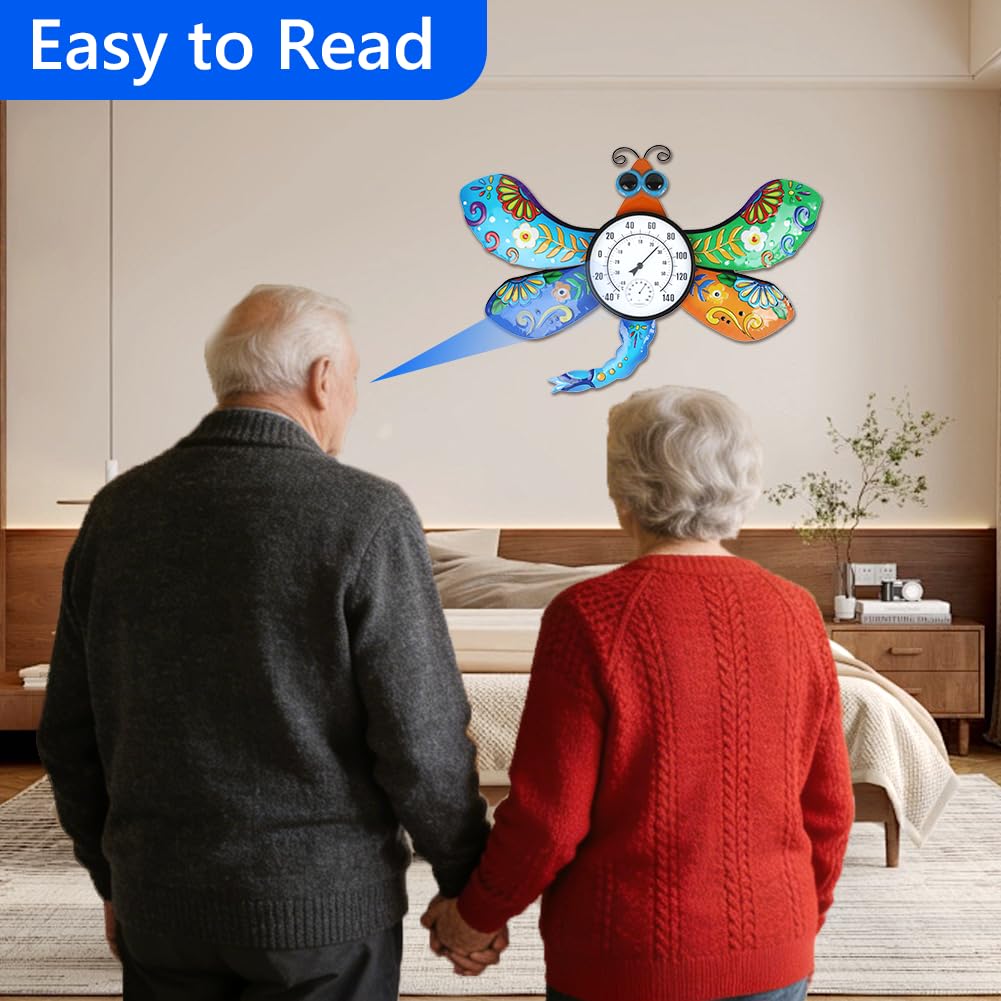 HOBYLUBY Indoor Outdoor Thermometer, Large Wall Thermometer Hygrometer No Need Battery, Easy to Read Decorative Outside Thermometer for Patio, Garden, No Require Batteries(Blue & Green)