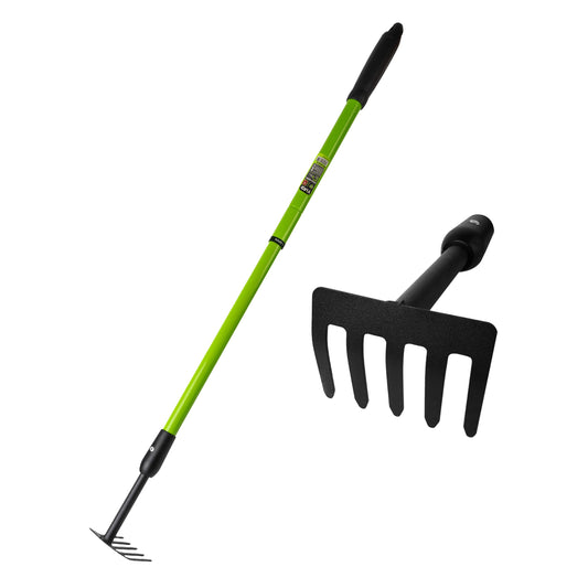 Garden Rake - Small Rake for Gardening with Telescopic Adjustable Handle (27-39”), Mini Rake for Tight Spaces, Flower Beds, Pots - No Bending & Elderly Friendly, Non-Slip Small Garden Rake