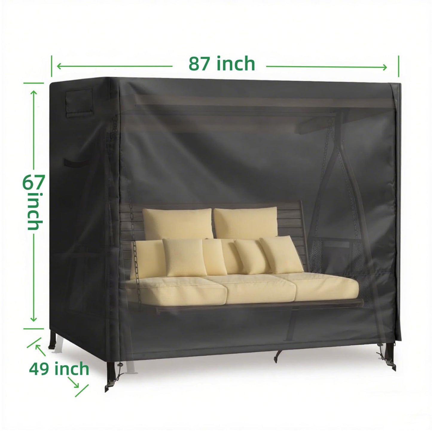 Outdoor Swing Covers 3 Seater Waterproof Patio Hammock Garden Porch Swing Cover Garden Glider Chair Cover UV Resistant Swing Canopy Covers All Weather Protection (87 x 49 x 67inch)