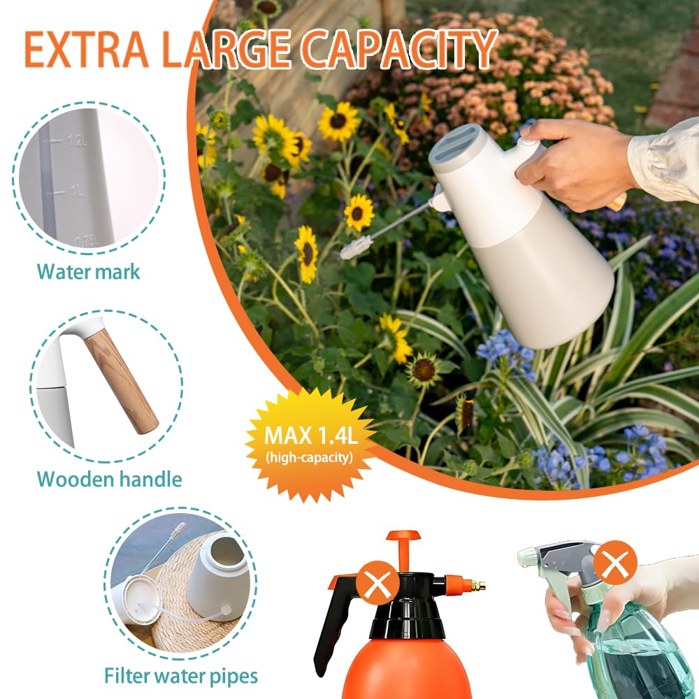 Electric Plant Mister with 180° Adjustable Long Nozzle, 2 Spray Modes, Battery Operated Garden Sprayer for Indoor Outdoor Plants – Minimalist White Design with Wood Grain Handle