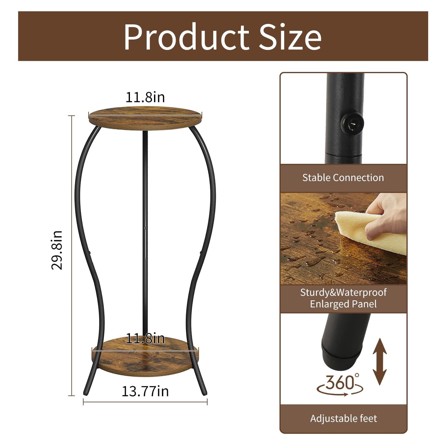 VYUOL Plant Stand Indoor, 2 Tier Round Tall Plant Stand, Flower Pot Stand, Plant Shelf Rack, Corner Plant Stand for Planter Garden Balcony Patio Living Room, Retro