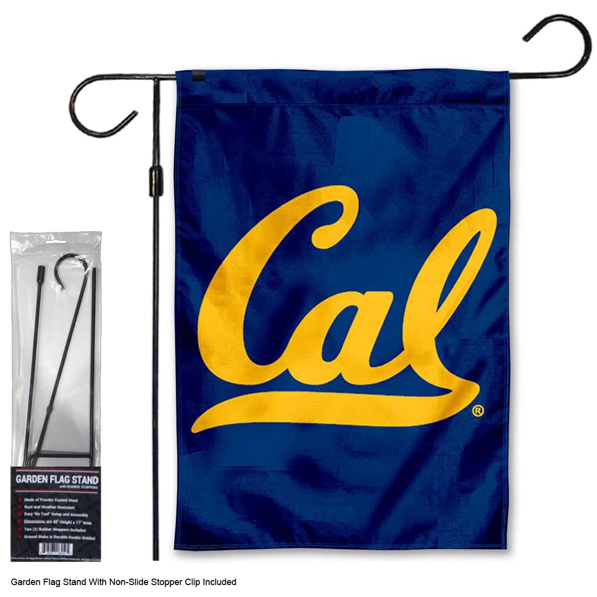 Cal Berkeley Golden Bears Garden Banner Flag with Flag Pole Stand Set