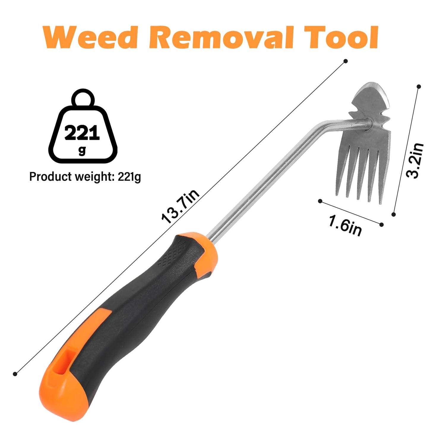 Weed Removal Tool, New Garden Weeding Tools Manganese Steel Hand Weeder Tool with Handle, 5 Teethes Dual Purpose Manual Weeders Tool Weed Tool for Garden (Rubber Handle)