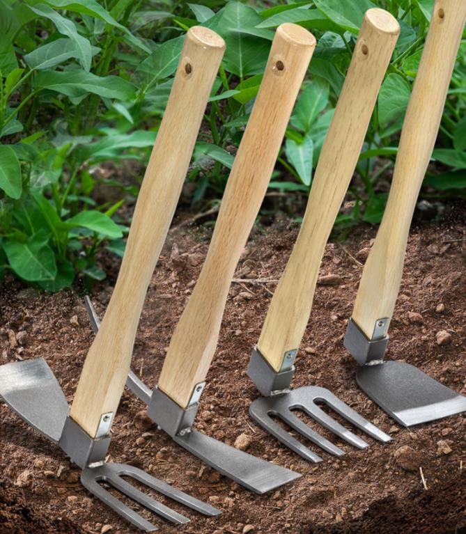 Garden Hoe,Garden Tools Digging Hoe and Rake, Hand Hoe with Wooden Handle for Loosening Soil and Weeding (2 in 1-Hoe and Rake)