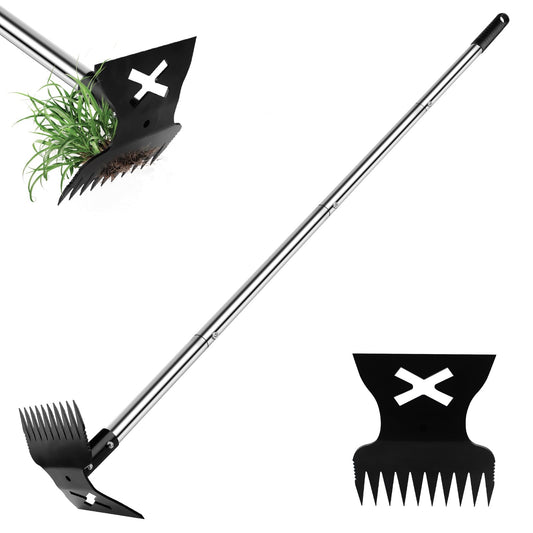 LAWFYMORI Weed Puller Tool with Long Handle 2.0, Upgraded Weeding Remover Tool, 56" Heavy Duty 10 Teeth Weed Rake & Garden Hoe 2 in 1 Manual Hand Gardening Weeder Tools for Garden, Yard, Patio, Lawn