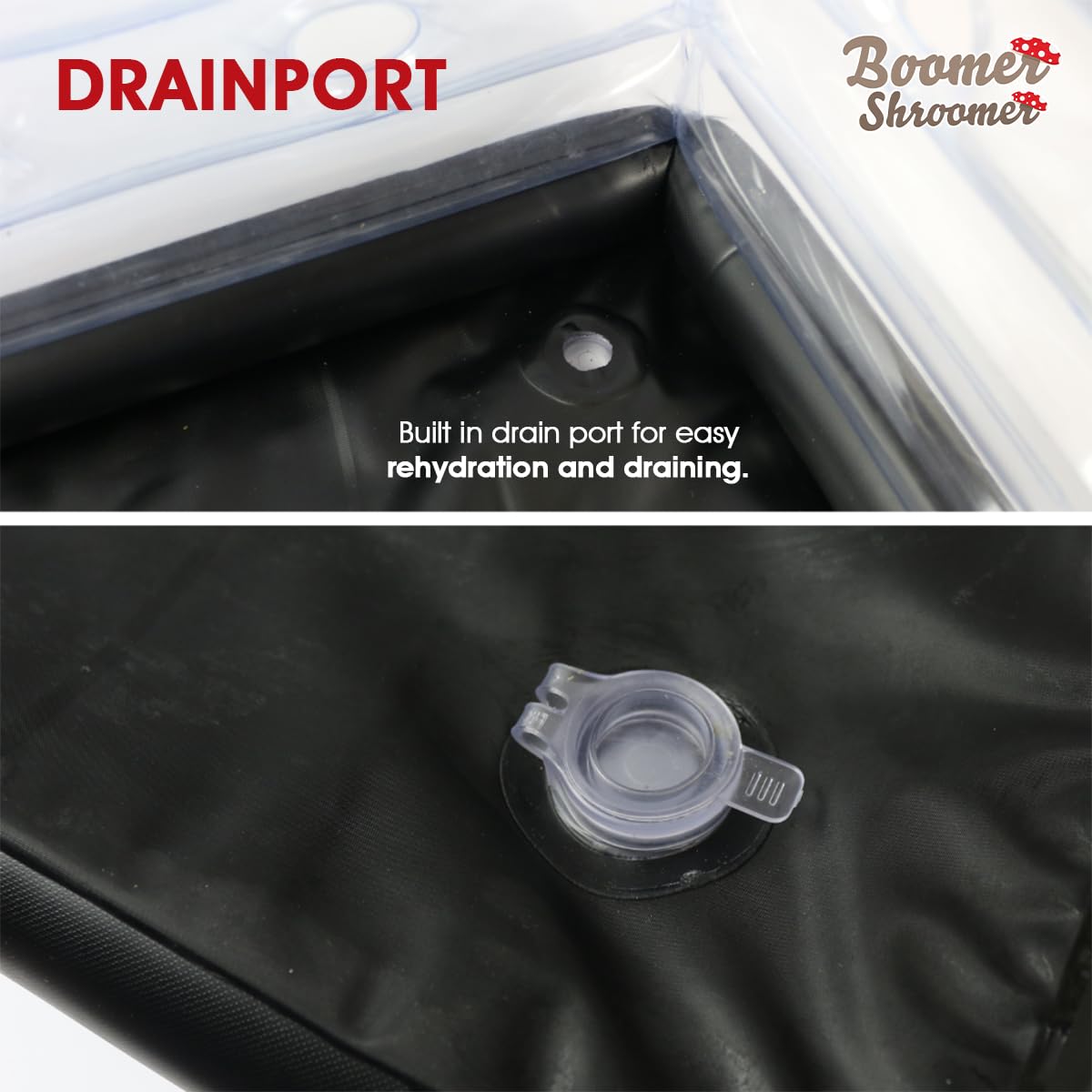 Boomer Shroomer Inflatable Monotub Kit, Mushroom Growing Kit Includes a Drain Port, Plugs & Filters, Removeable Liner [Patent No: US 11,871,706 B2]