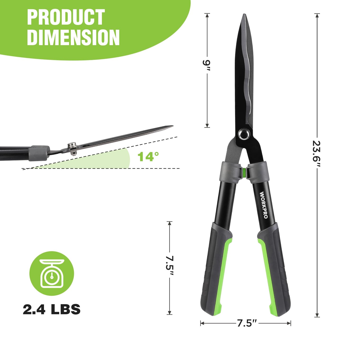 WORKPRO Garden Hedge Shears, 23" Manual Hedge Clippers, Professional Bush Cutter, Gardening Pruners Scissors, Hedge Trimmers, Shears Gardening Tools for Pruning Borders & Shrubs