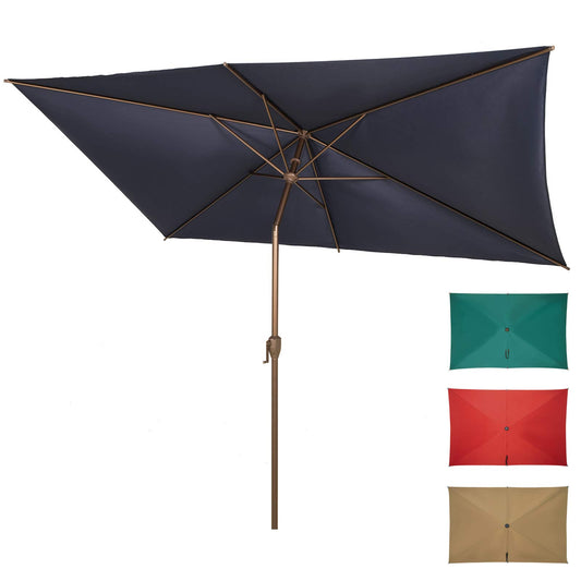 Ogrmar 6.5x10ft Patio Umbrella Rectangular Outdoor Table Umbrella with Crank & Push Button Tilt for Terrace, Backyard, Garden, Courtyard, Swimming Pool, Lawn (Navy Blue)