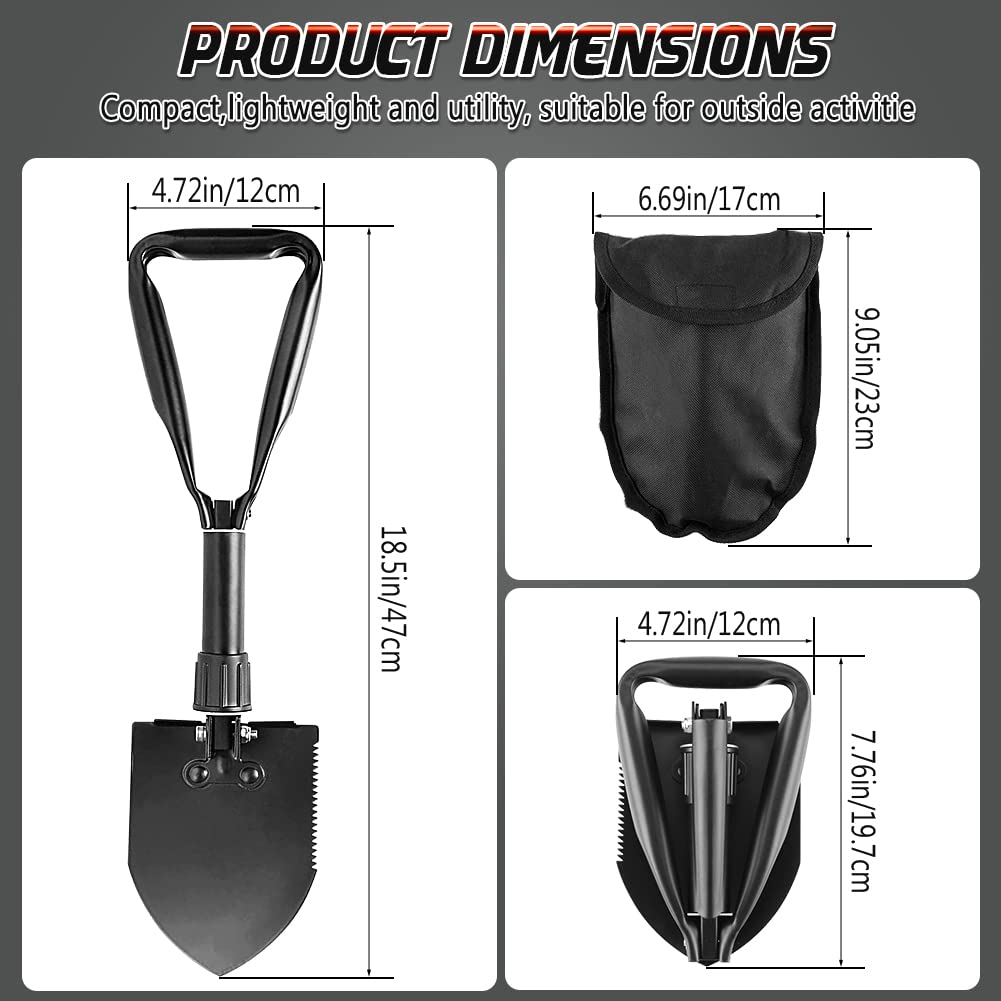 PLACHIDAY Digging Shovel, 18.5'' Lightweight Camping Shovel Portable High Carbon Steel Folding Mini Trowels for Outdoor Camping Backpacking Hiking Car Emergency Home Garden