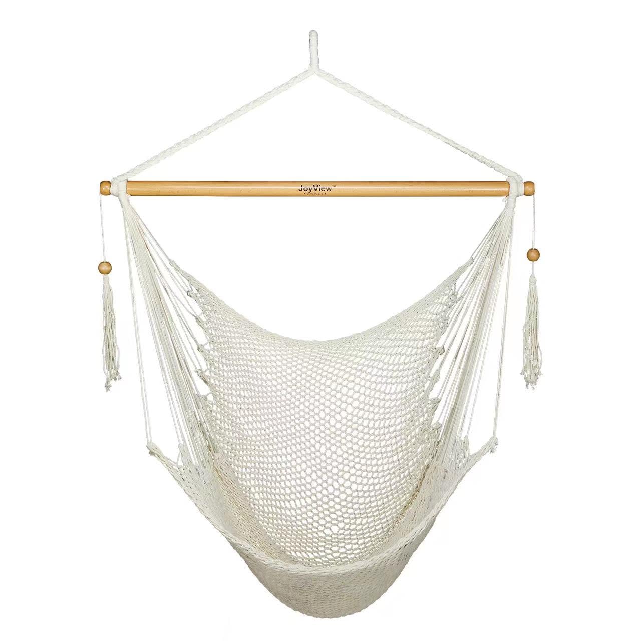 JoyView Hammock Chair with Spreader Bar Caribbean Hammock Swing Chair 300 LBS Weight Capacity XL Rope Hanging Chair for Outdoor Indoor Garden Yard - Natural White