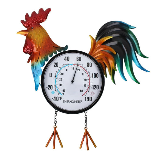 VEWOGARDEN Decorative Rooster Outdoor Thermometer Waterproof Metal Indoor Outdoor Thermometer for Patio, Garden, Backyard & Indoor Home Décor