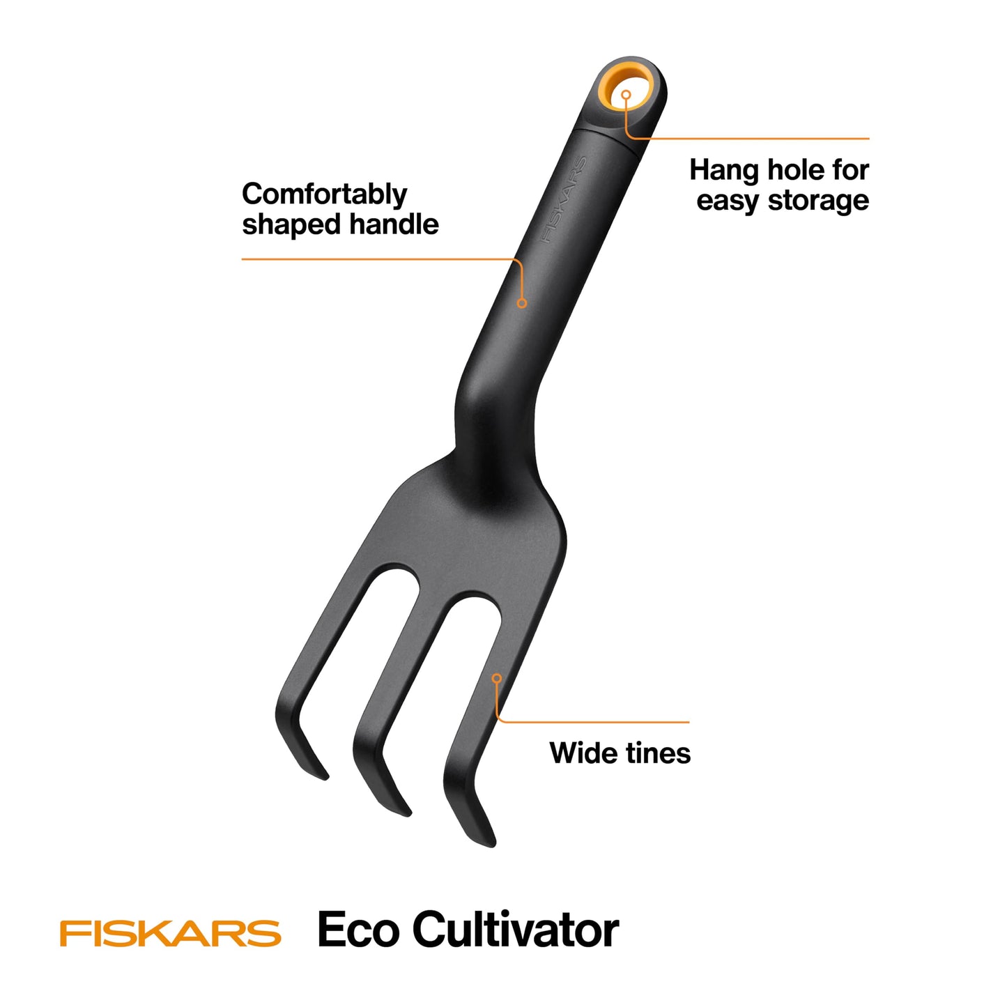 Fiskars Eco Cultivator with Wide Angled Tines, Ergonomic Handle, UV Resistance, Ideal for Loosening Soil and Removing Weeds