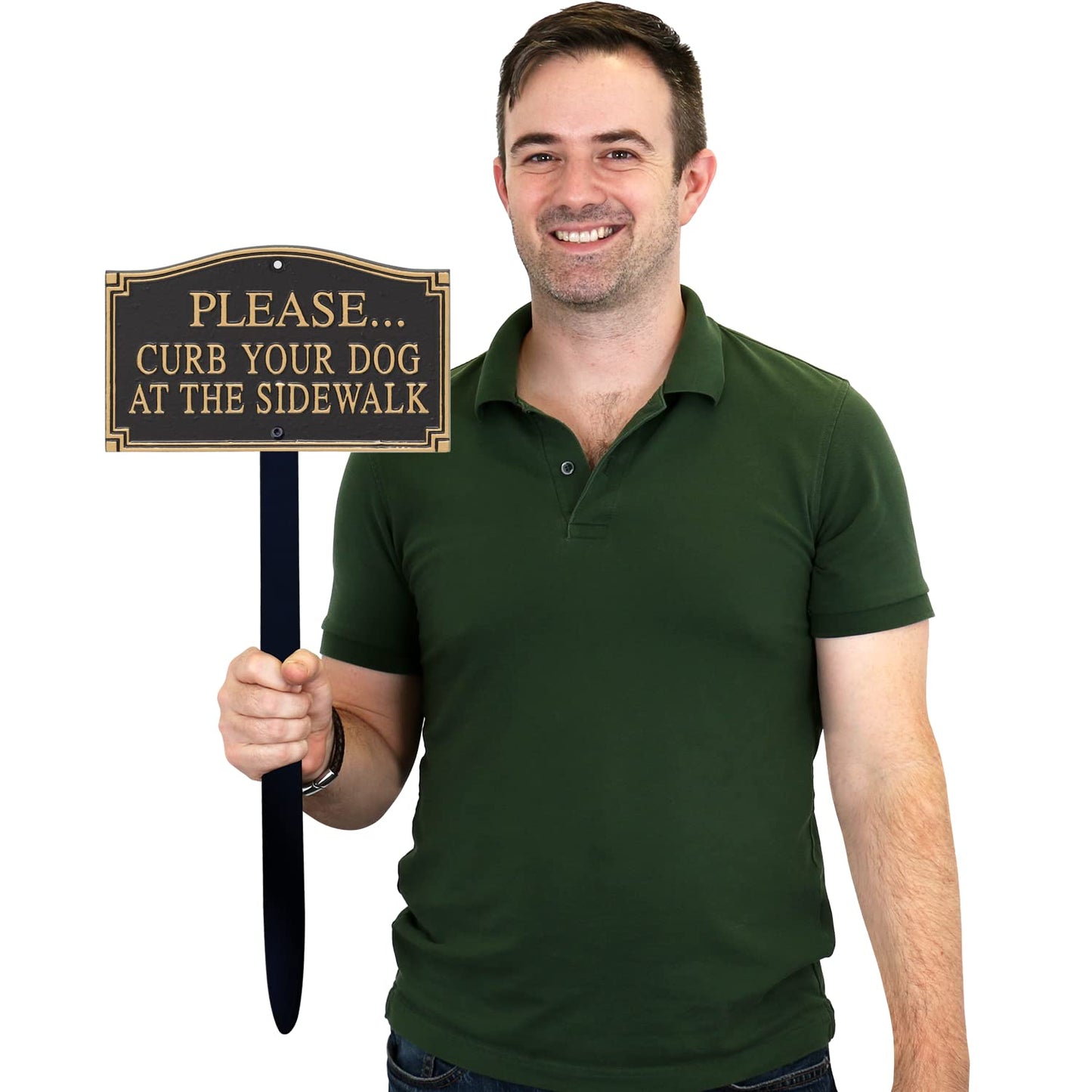 SmartSign Please Curb Your Dog at The Sidewalk Sign for Yard, Curb Your Dog Garden Plaque | 5.75" x 9.5" Aluminum Plaque with 18" Black Lawn Stake, Made in USA