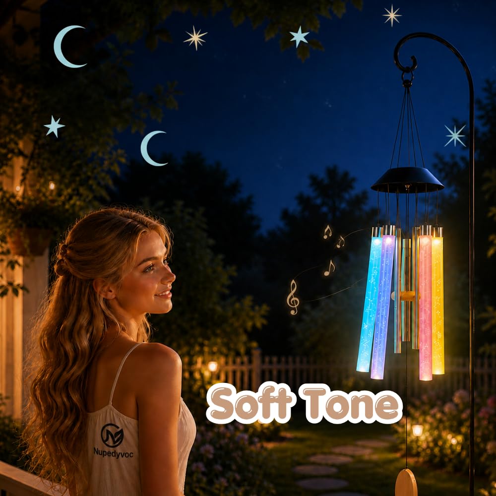 38” Bubble Column Aluminum Tube Solar Light LED Wind Chime for Outside, Weather Resistant Outdoor Garden Patio Soft Tone Decor, Ideal Gift for Birthday, Mother's Day, Meditation, Relaxation