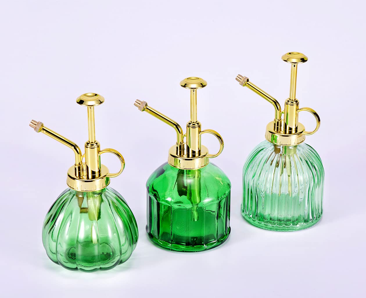 Aebor Glass Plant Mister Spray Bottle, 6.5" Green Glass Water Spray Bottle with Gold Top Pump Small Watering Can, Small Plant Sprayer Mister for Indoor Outdoor House (Green+Gold A)