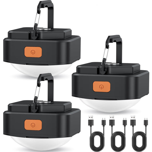 Rechargeable Camping Lights FLY2SKY 3Pcs Black Tent Lights Mini Flashlight Portable LED Camping Lantern Survival Gear Camping Accessories for Hiking Backpacking Fishing Hurricane Emergency Outage