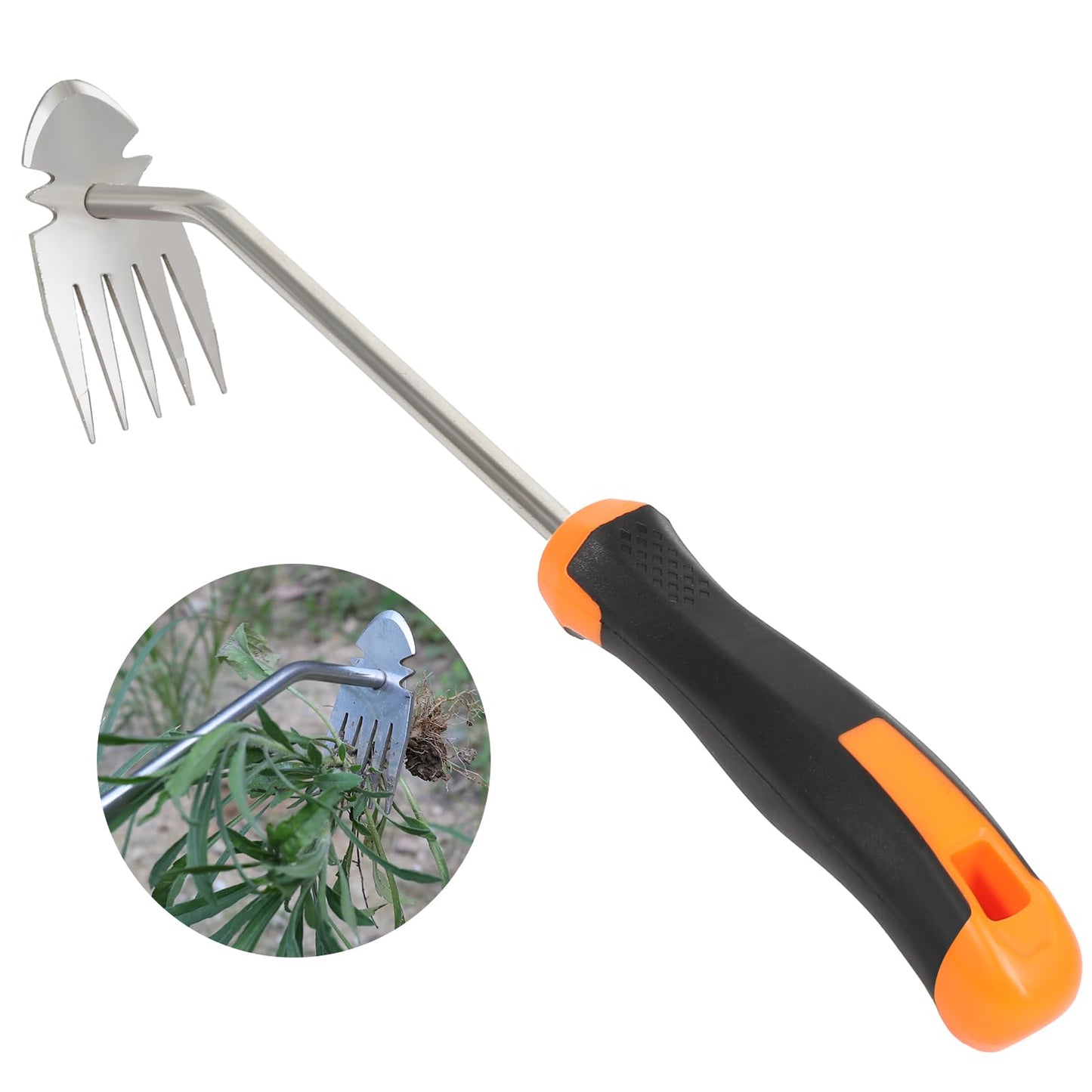 Weed Removal Tool, New Garden Weeding Tools Manganese Steel Hand Weeder Tool with Handle, 5 Teethes Dual Purpose Manual Weeders Tool Weed Tool for Garden (Rubber Handle)