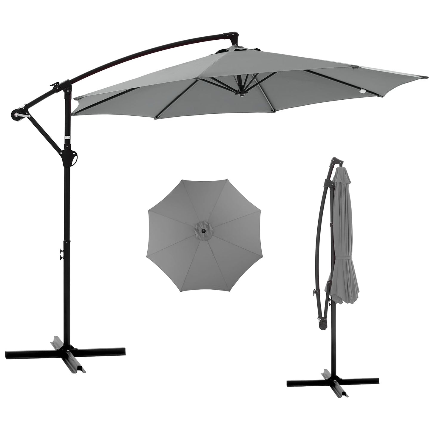 NEWBULIG 10FT Patio Umbrella, Offset Cantilever Outdoor Patio Table Umbrella, UV Protection, Fade Resistant Fabric, Easy Tilt Adjustment for Pool, Deck, Garden, Backyard, Gray