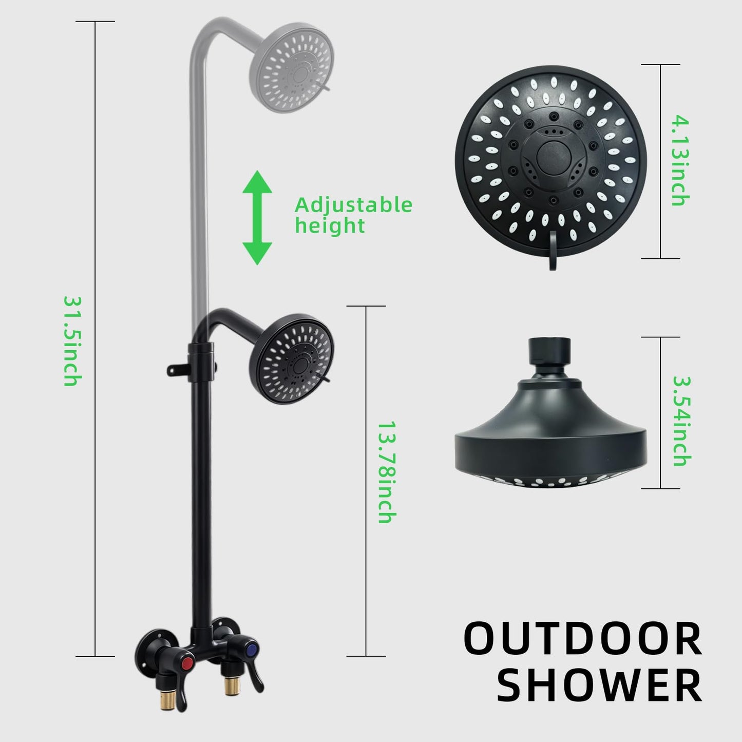 Dbbsfst Outdoor Shower Kit Dual Handle Extendable Exposed Pipe Outdoor Shower Fixtures System with ABS 5 Spray Mode Settings Showerhead Solid Brass 4 Inch Center Mix Valve Matte Black