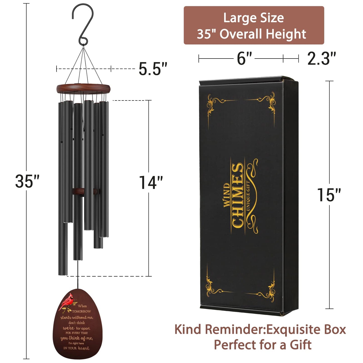 Memorial Wind Chimes for Outside, Sympathy Cardinal Wind Chimes for Loss of Loved One,in Memory of a Loved One Like Mother & Father,Cardinal & Sympathy Gifts Basket for Bereavement,Condolence,Funeral