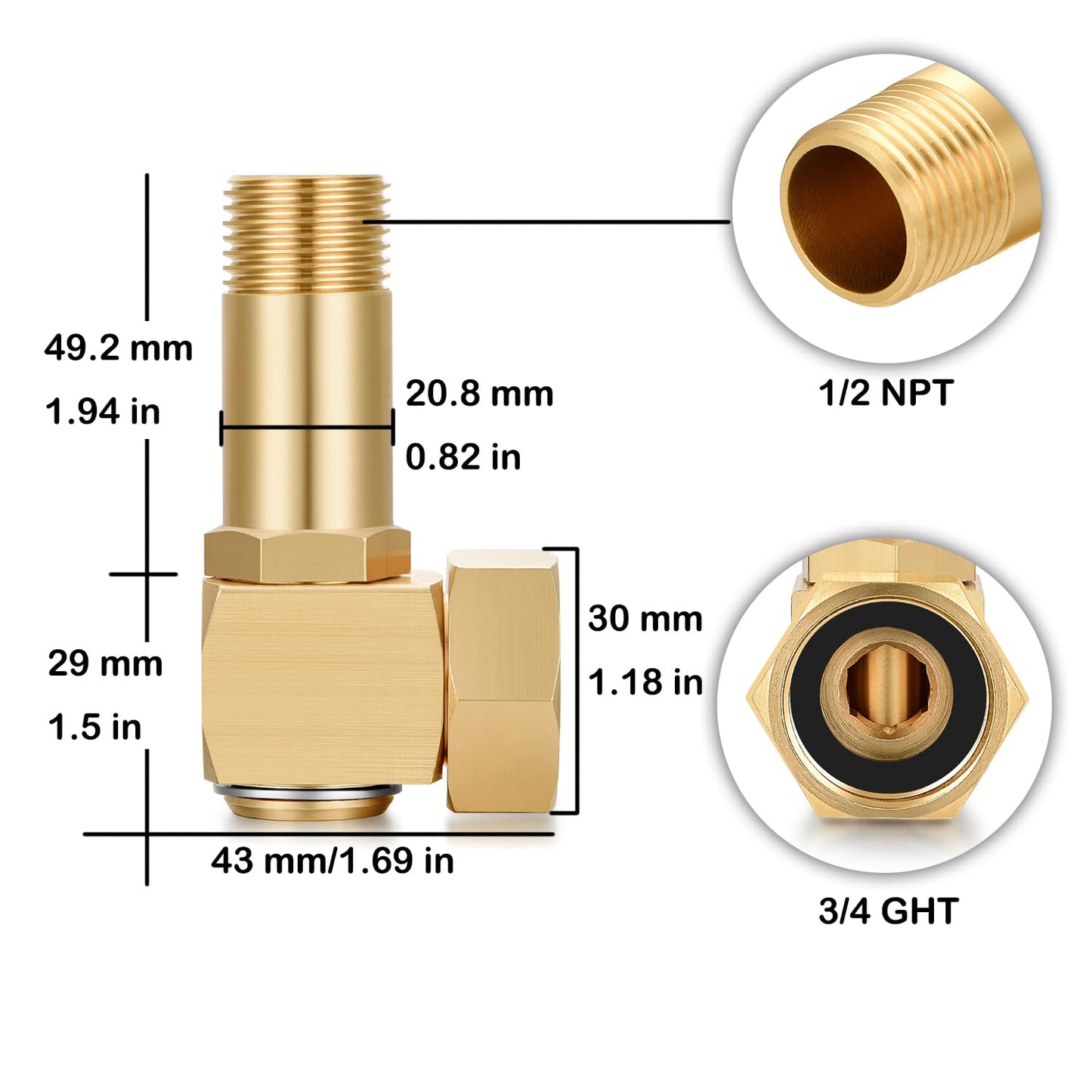 YELUN Garden Hose Reel Parts Fittings Swivel Elbow Connector Garden Hose Swivel Reel Replacement Parts (4 pieces)