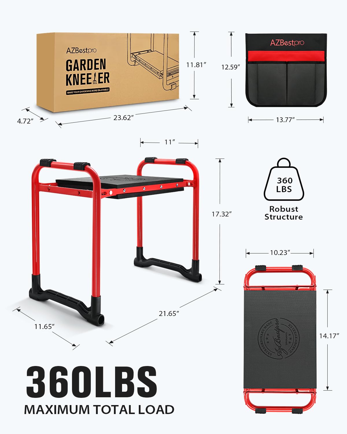 AZBESTPRO Garden Kneeler and Seat Heavy Duty,Upgraded Foldable Gardening Stool Widened to 10" Stable Wear-Resistant Prevent Knee and Back Pain, Bench High-End 2 Large Tool Bags Gift for Women
