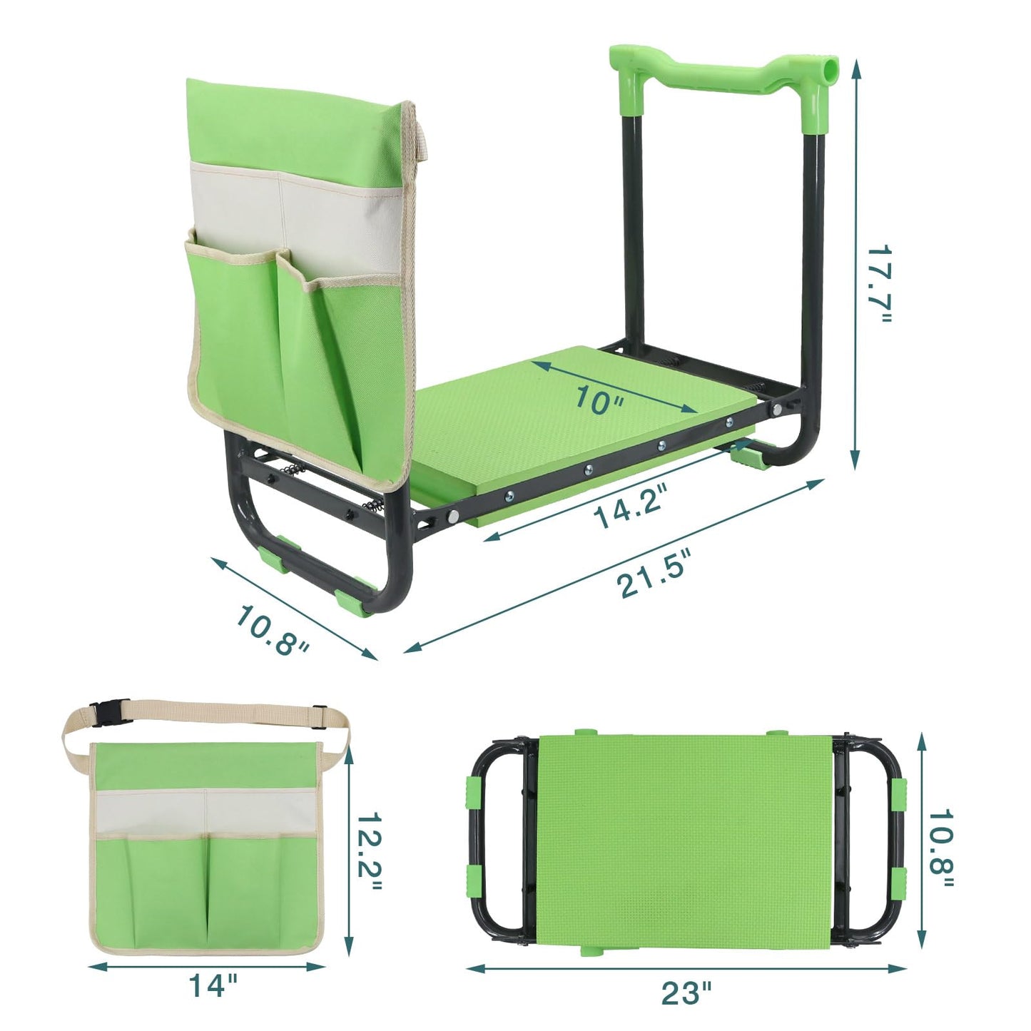 Byhagern Foldable Garden Kneeler and Seat – 2-in-1 Gardening Stool with a Tool Storage Pouch, Lightweight and Portable for Elderly, Outdoor, Lawn Care (Green)
