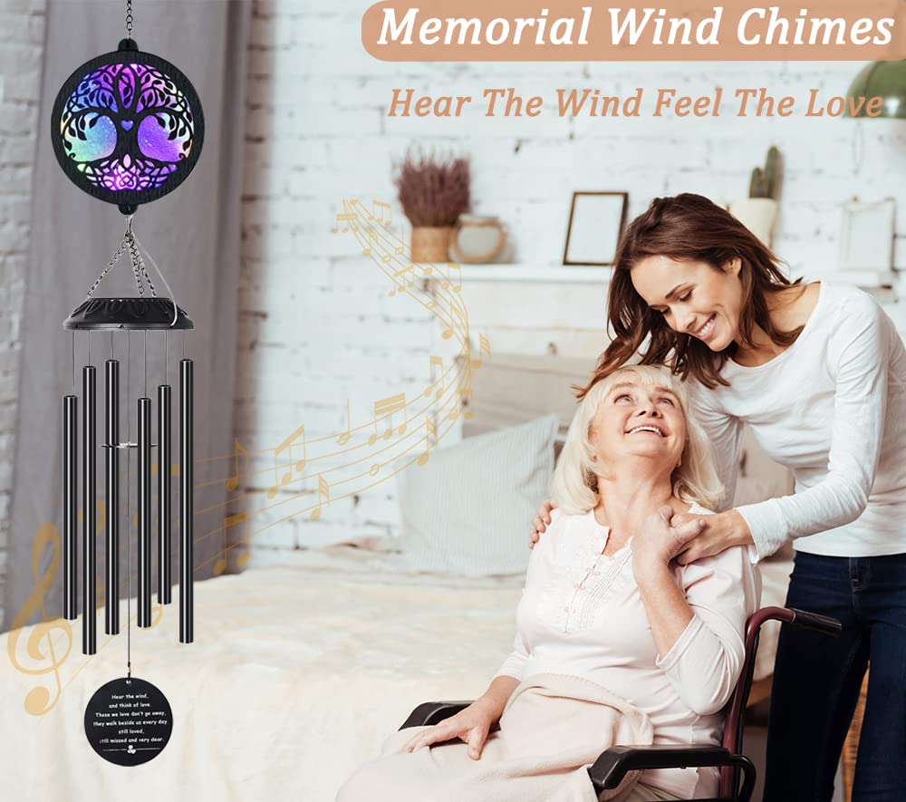 Solar Tree of Life Wind Chimes - Memorial Gift for Mom, Outdoor Garden Decor