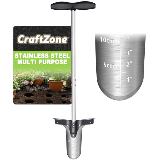 CRAFTZONE Bulb Planter Tool with Long Handle and Foot Pedal Heavy Duty High Carbon Steel Garden Dibber Sod Plugger Cutter for Planting Bulbs Tubers and Lawn Care, for Digging, Grass Plug, Soil, Tulips