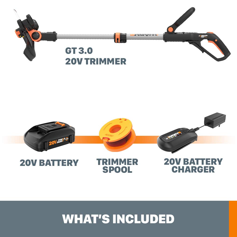 WORX Cordless String Trimmer & Lawn Edger, 12'' Electric Weed Wacker with 5.5 LBS, 20V Weed Eater with 90° Pivoting Head, 2 Batteries & Charger Included, WG163