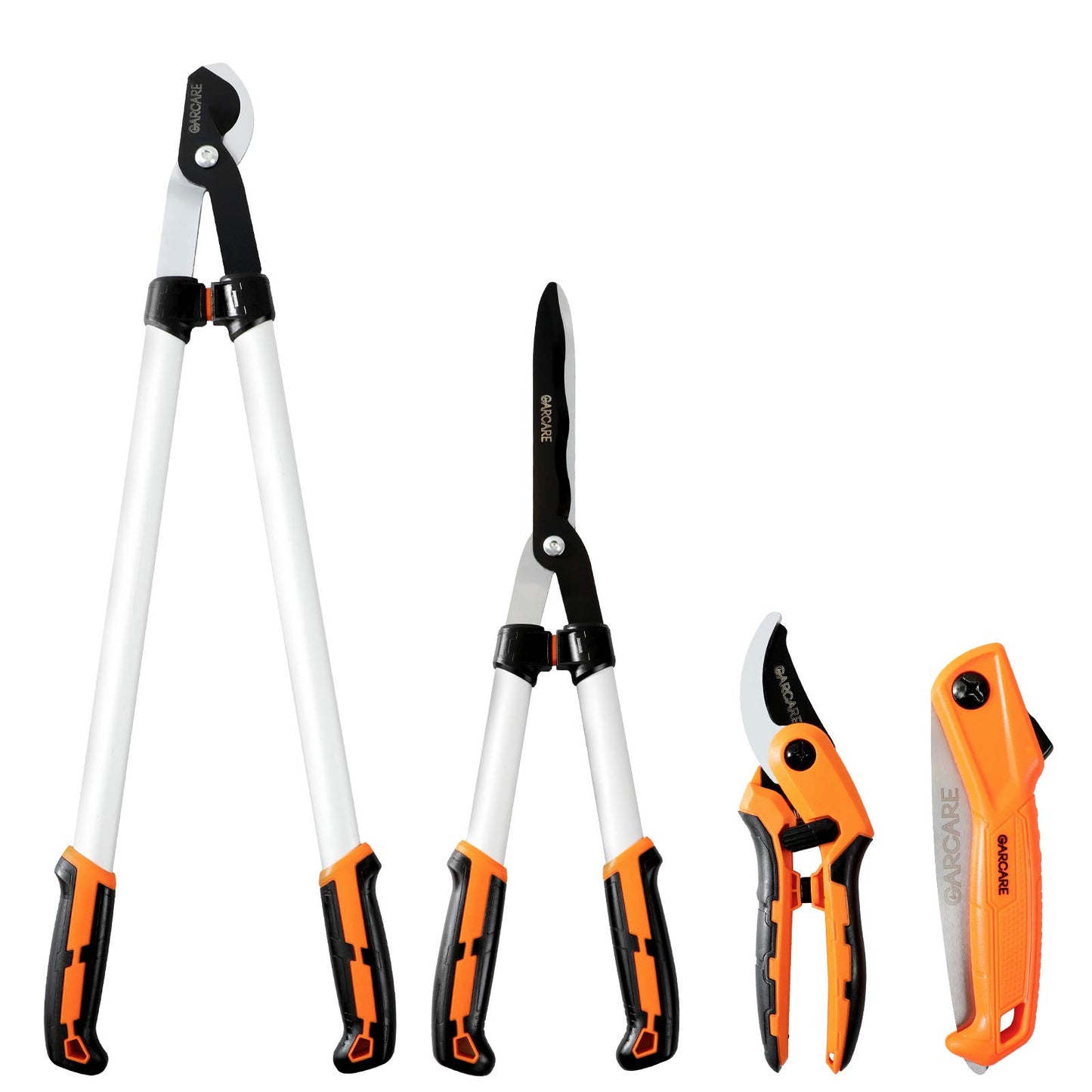 GARCARE Hedge Clippers Pruning Shears 4 in 1 Set High Carbon Steel Folding Saw, Branch Cutter, Tree Pruner, Garden Scissors, Tree & Shrub Care Kit