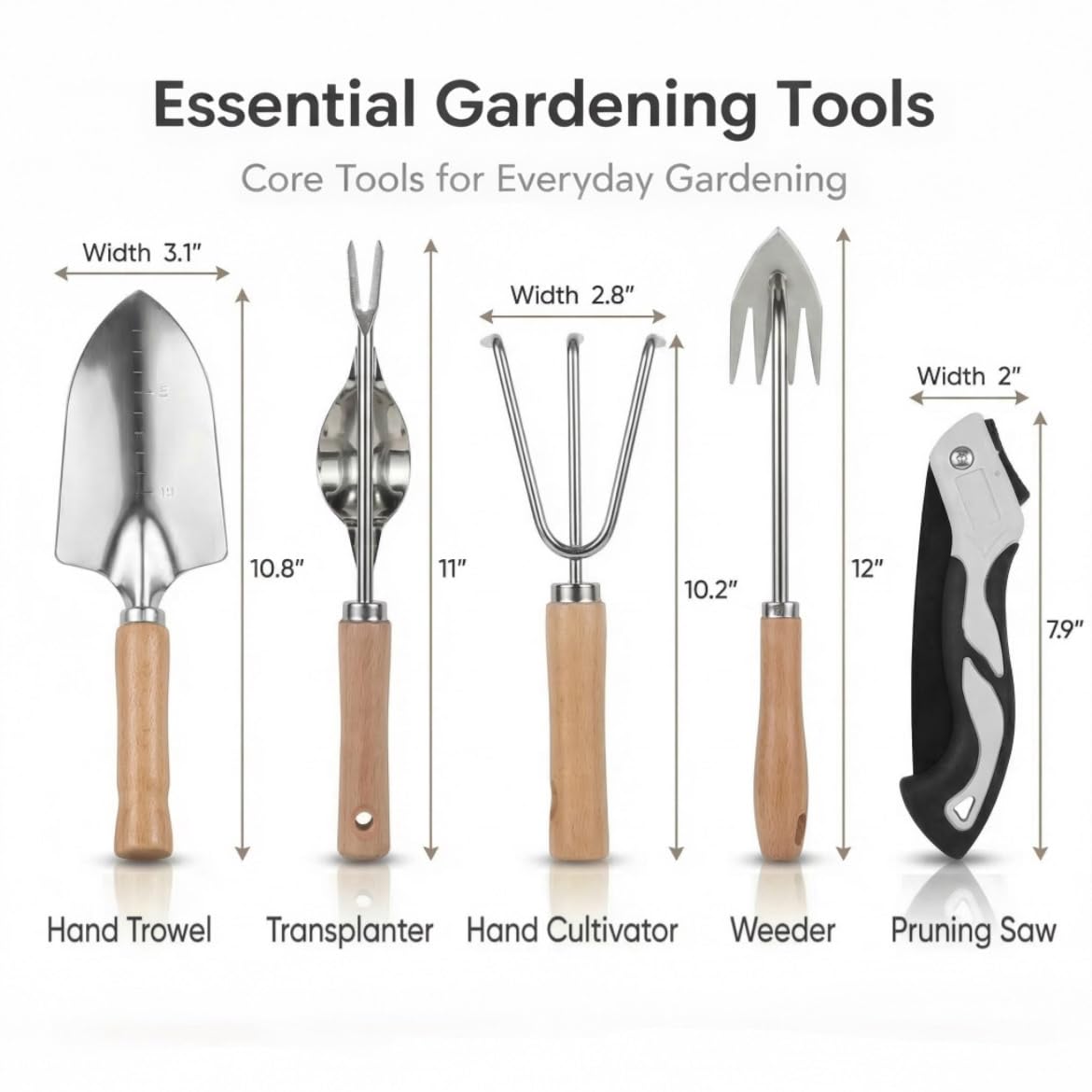All-in-One Garden Tool Set with Basket, Stainless Steel Garden Tools with Wooden Handles, Garden Apron/Garden Waste Bags/Gardening Gloves Gardening Gift Set