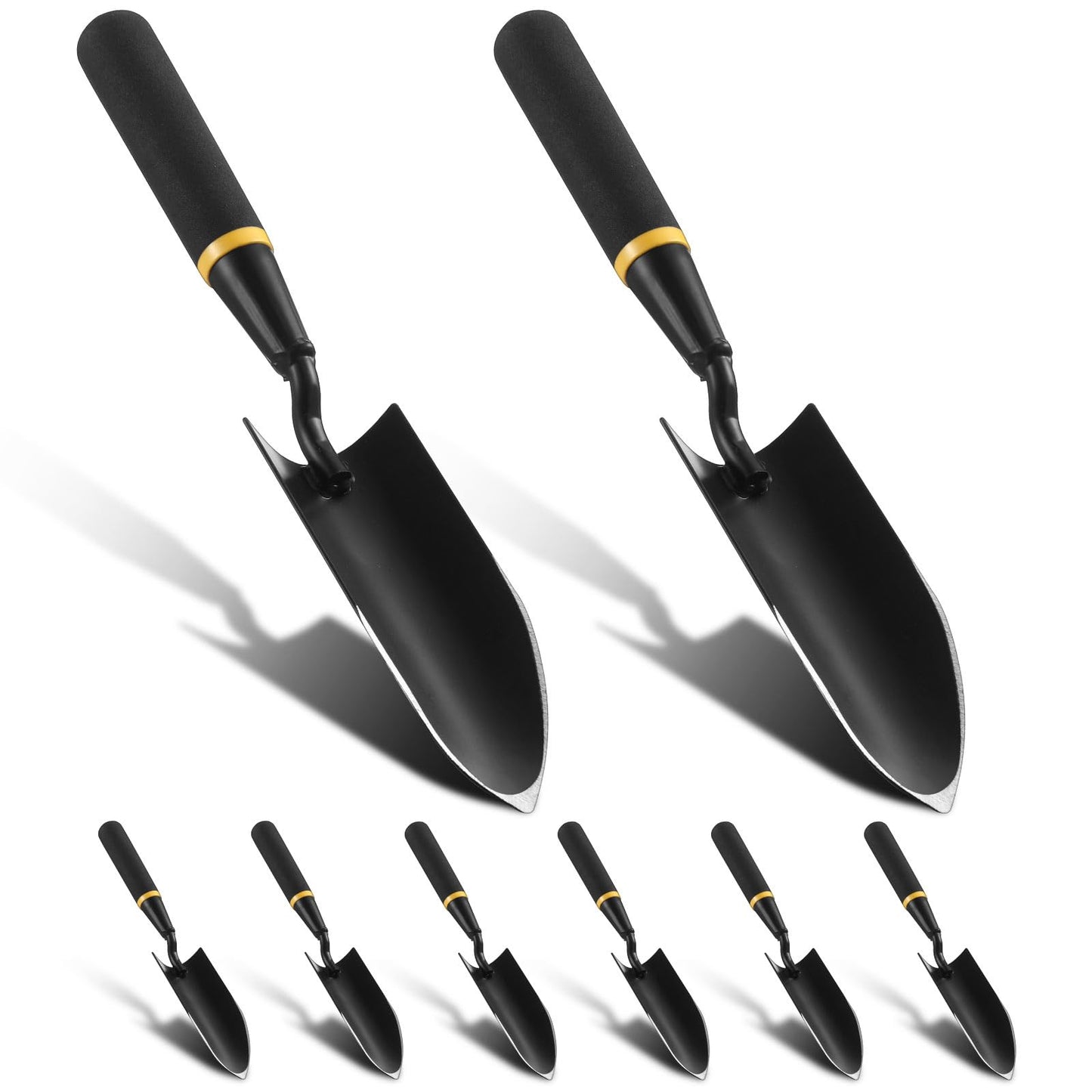 Leriton 8 Pcs Garden Hand Trowel Heavy Duty Carbon Steel Garden Shovels Tools with Resin Rubberized Handle for Camping, Digging, Soil Planting, Transplanting, Lawn Yard Farm (Narrow Shovels)