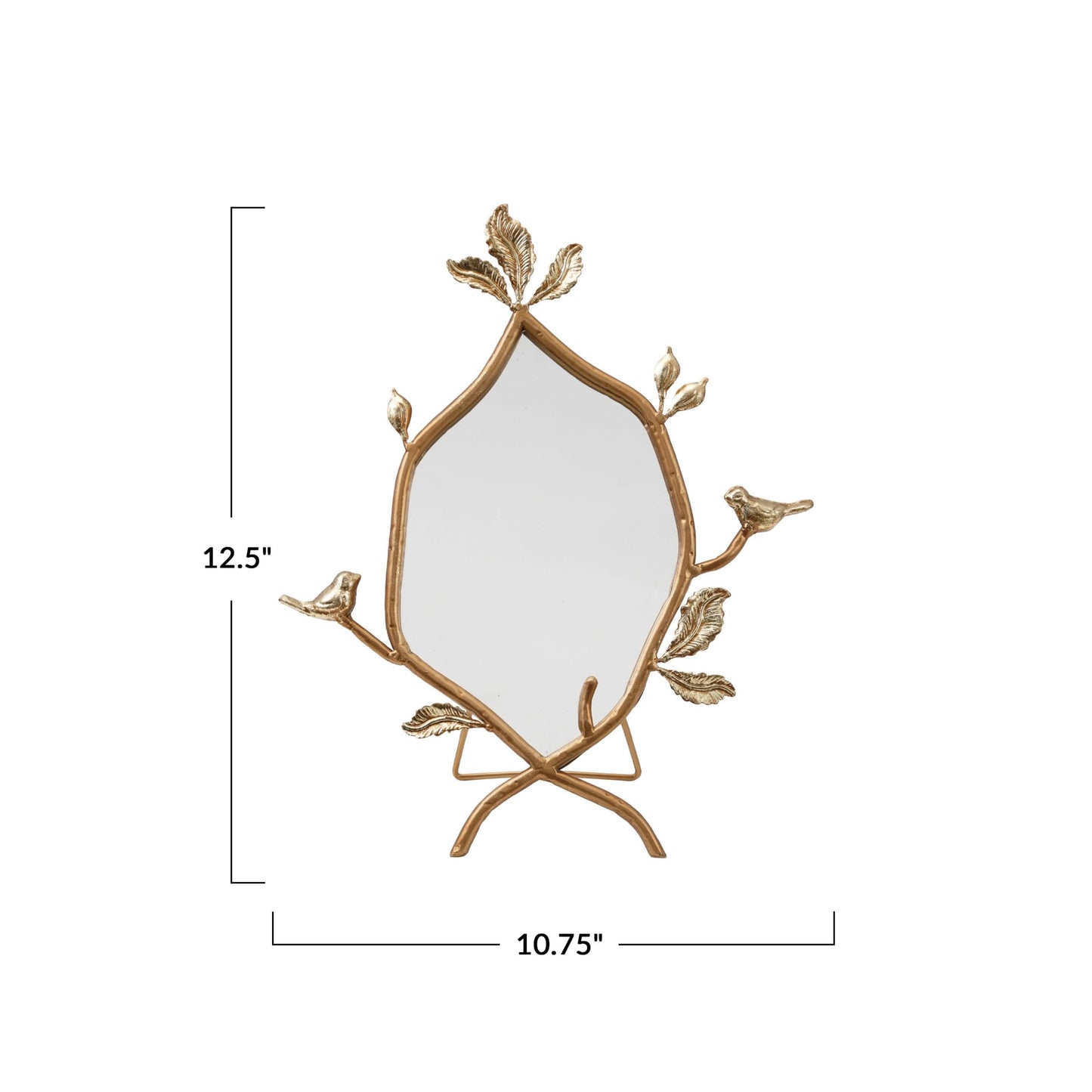 Creative Co-Op Metal Twig Framed Standing Mirror with Birds and Leaves, Gold