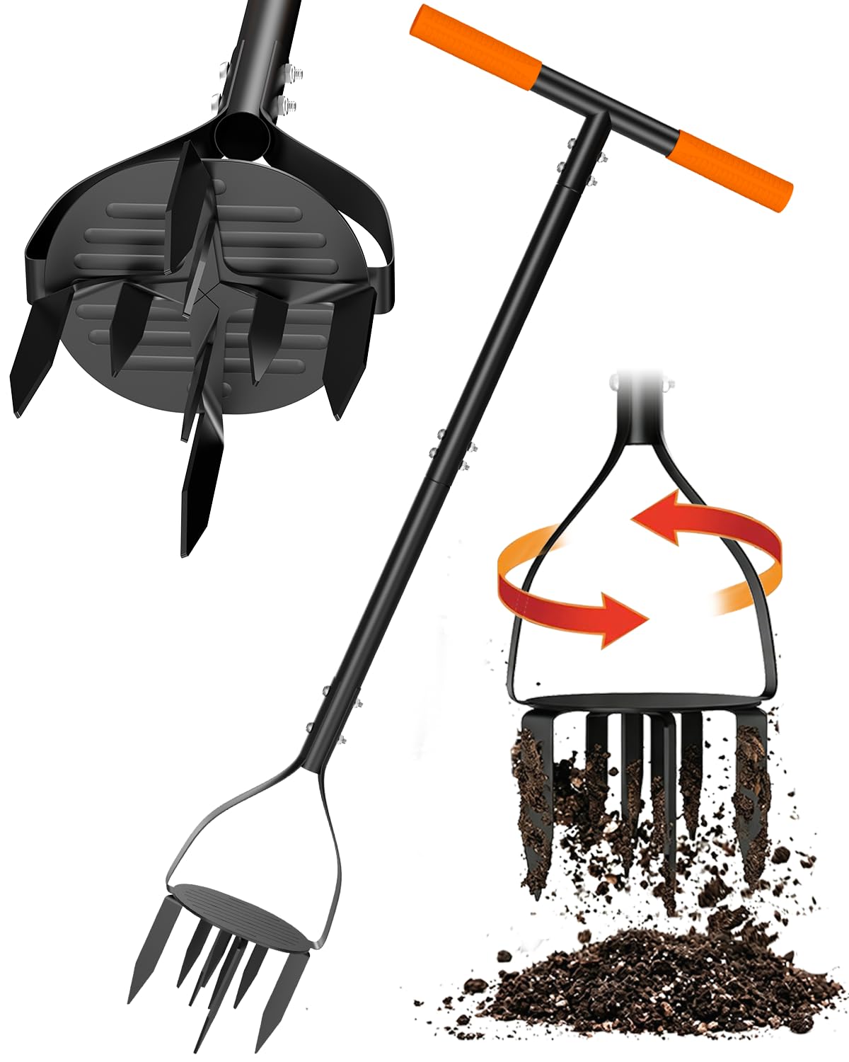 Luvenia Hand Tiller Cultivator with 5.1 Inch Deep 8 Steel Teeth, Manual Soil Tiller Garden Tool 40 Inch with Anti-Slip Pedal，Garden Claw for Weeding, Planting Aerating, Mixing Soil
