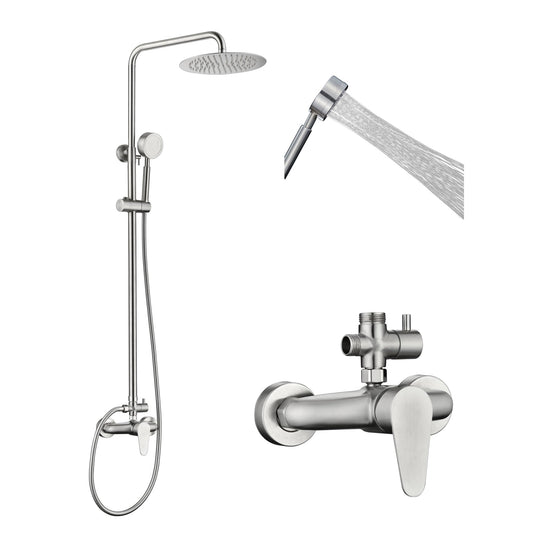 Shower Faucet -Shower System，Shower Faucets Sets Complete - Outdoor Shower Kit/Outdoor Shower Enclosure/Outdoor Shower Fixtures W/ SS304 Shower Head with Handheld High Pressure, Brushed Nickel