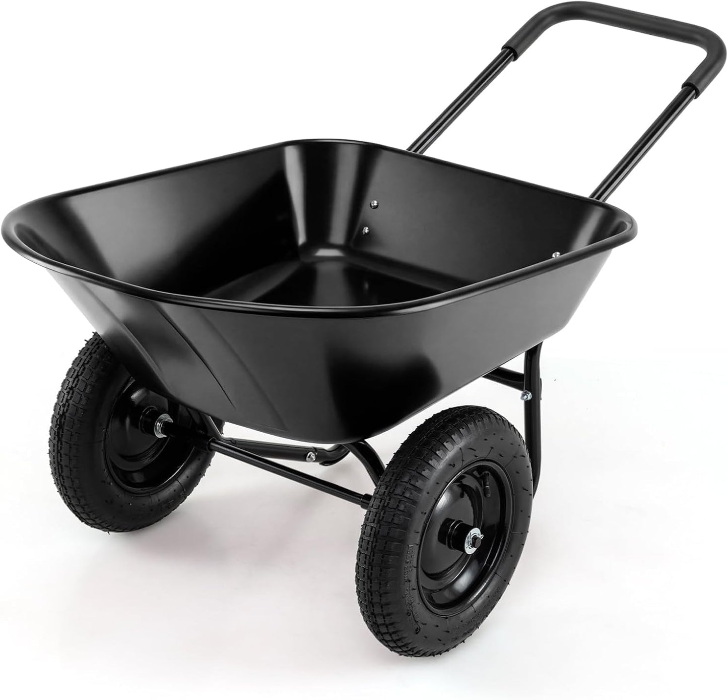 ERGOMASTER Dual-Wheel Wheelbarrow, Home Utility Garden Cart, 330 LBS Capacity, Large Heavy Duty Yard Cart for Gardening & Planting, Lawn, Farm, Construction Site, Black